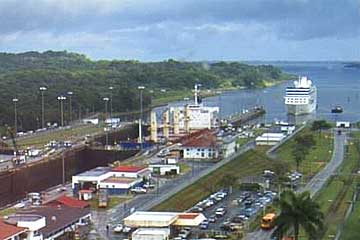 The Azamara Journey Cruise Ship entering the Gatun Locks from the Caribbean