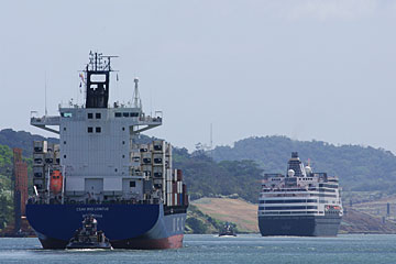 The Maasdam Cruise Ship entering the Culebra Cut in the Panama Canal