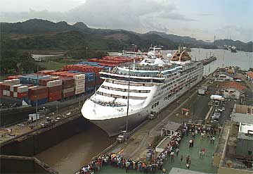 The Oceana Cruise Ship entering The Miraflores Locks