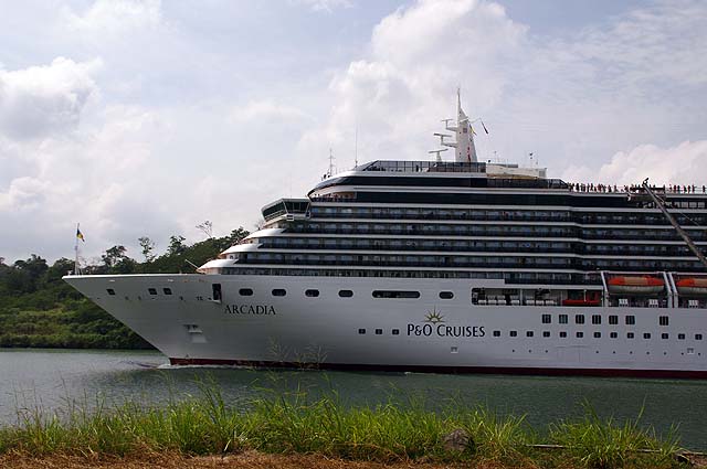 The MS Arcadia Side View in the Panama Canal