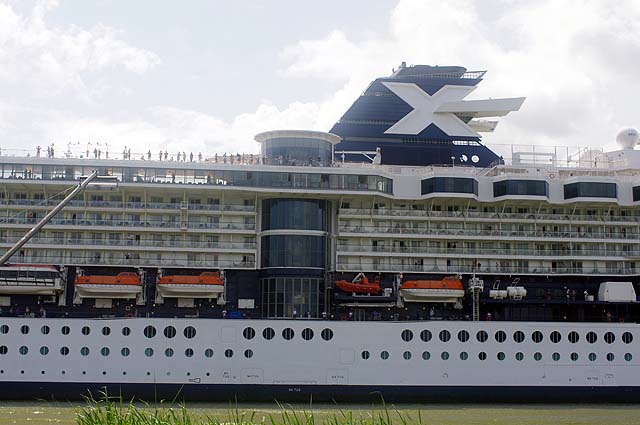 The Celebrity Constellation Side View in the Panama Canal