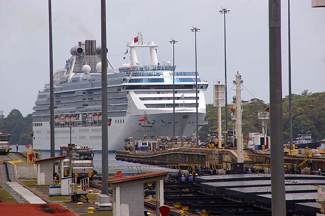 The Coral Princess Cruise Ship entering the Gatun Locks