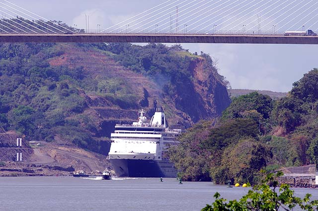 The Maasdam passing under the Centennial Bridge in the Panama Canal