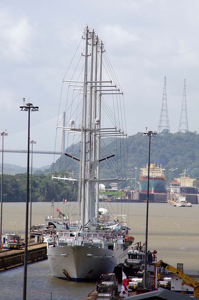 The msy Wind Star cruise entering the Miraflores locks in the Panama Canal