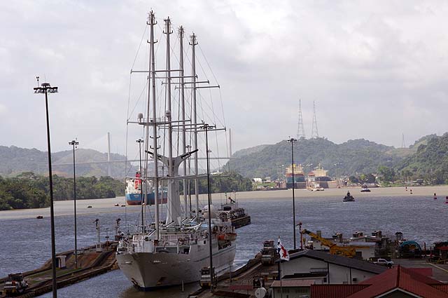 The msy Wind Star in her south bound Panama Canal transit